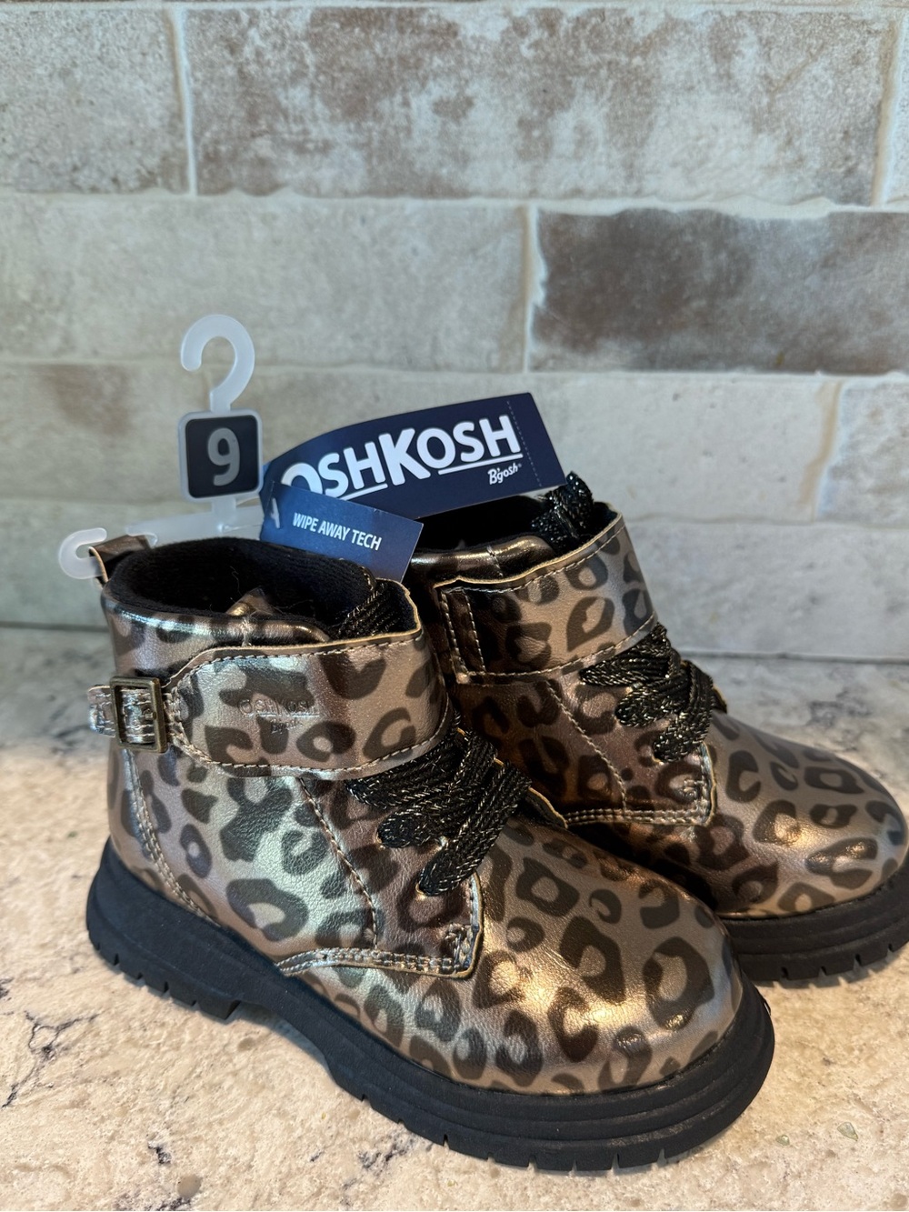 OshKosh Metallic Leopard Print Toddler Girls Ankle Boots - Bronze/Black